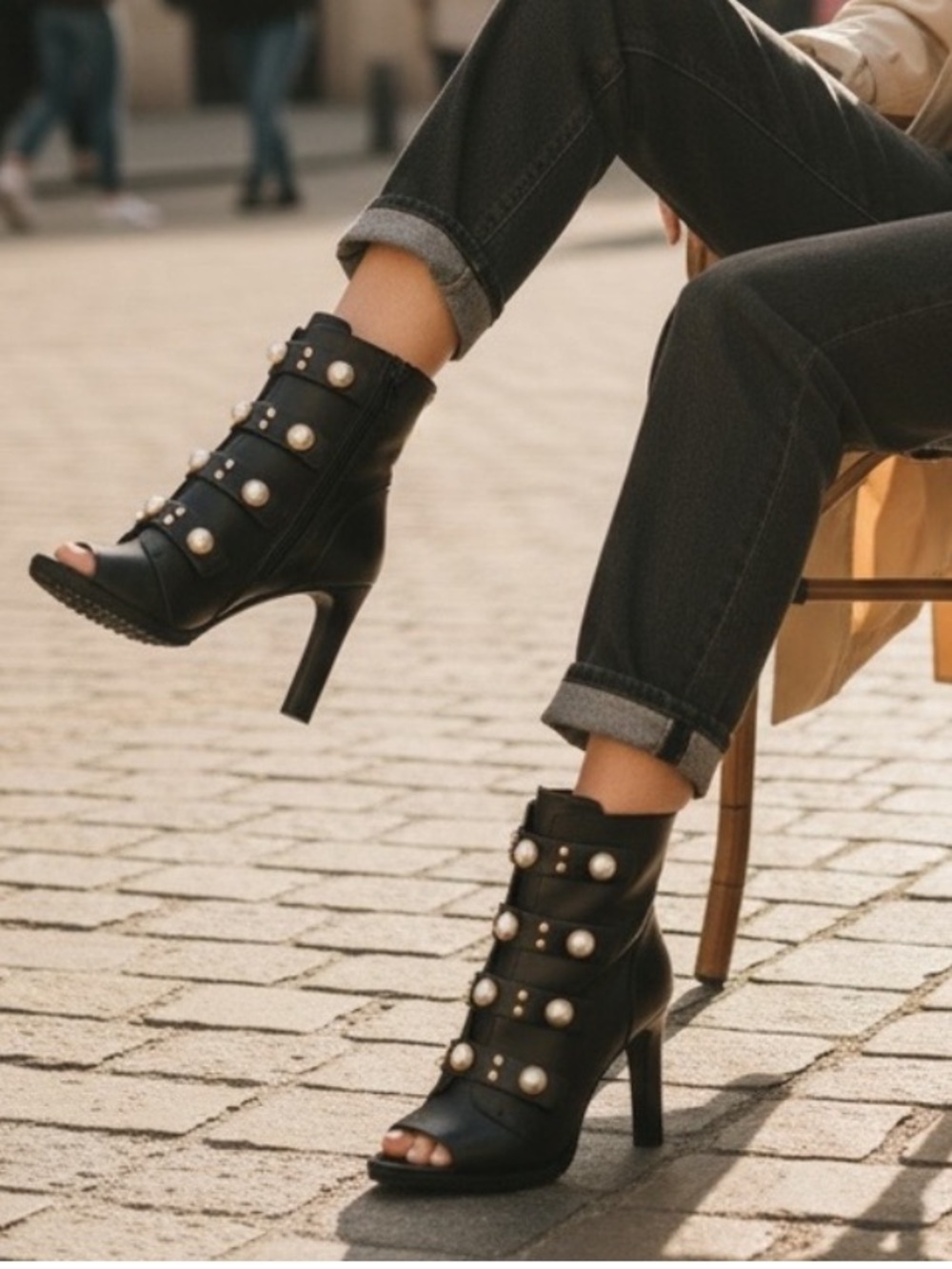 NWT Karl Lagerfeld Brayden pearl embellished open toe booties size 8.5